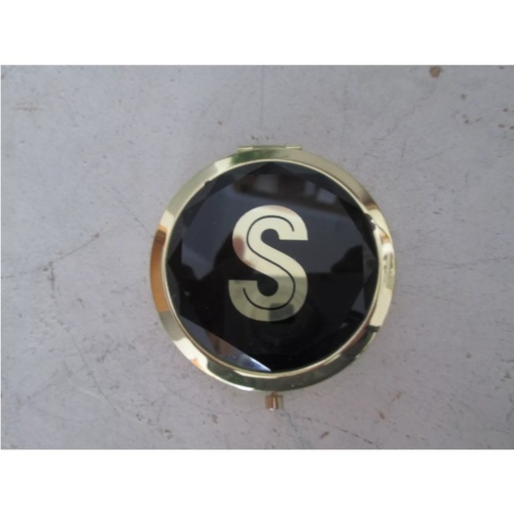 Modern‎ Expressions Monogramed S Black Gold Tone Compact Mirror Geometric shape